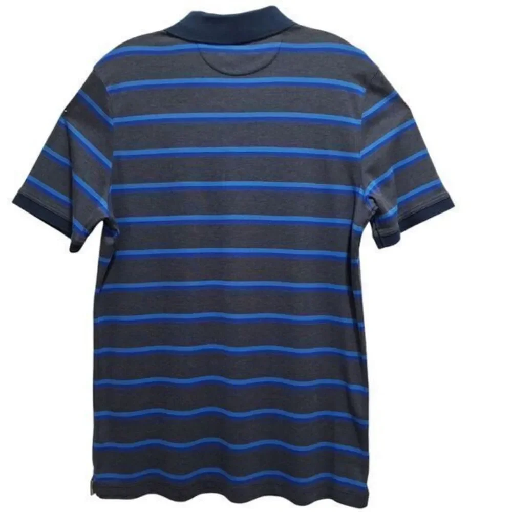 Banana Republic Luxury Touch Standard Fit‎ Polo Shirt Size L Gray Striped